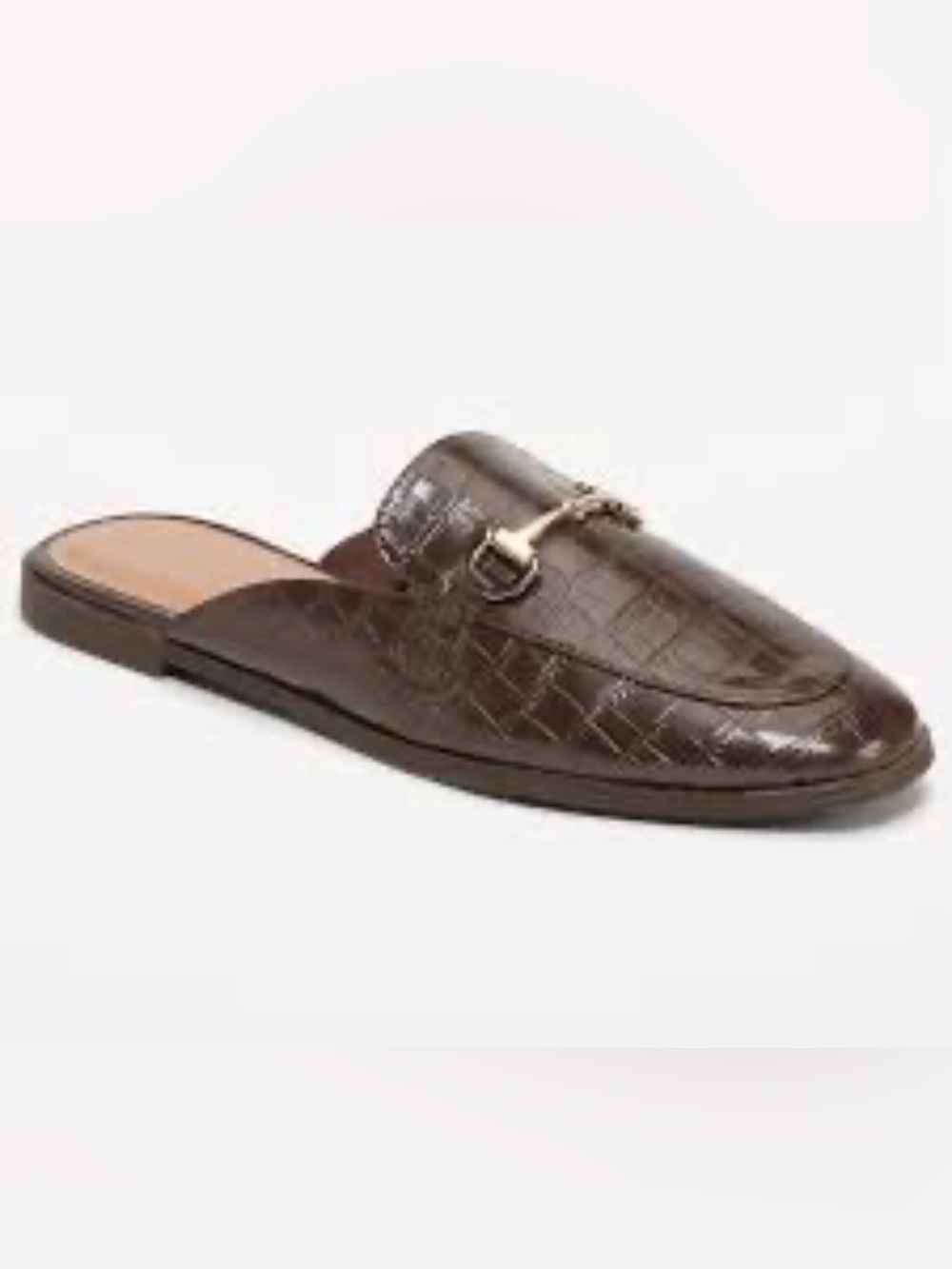 Old Navy Brown Croc-Embossed Faux-Leather Loafer Mules - Gold Bit - 8.5